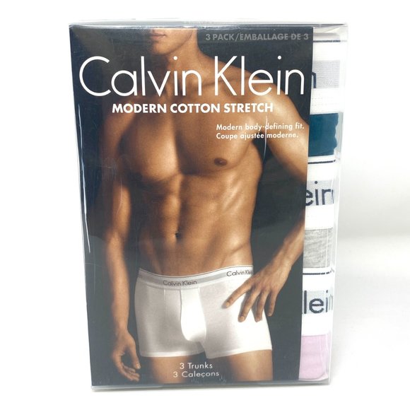 🌿 SALE 🌿 Calvin Klein Cotton Fit 3 Trunk Pink Green Gray Size XL NB2380038 - Picture 2 of 8